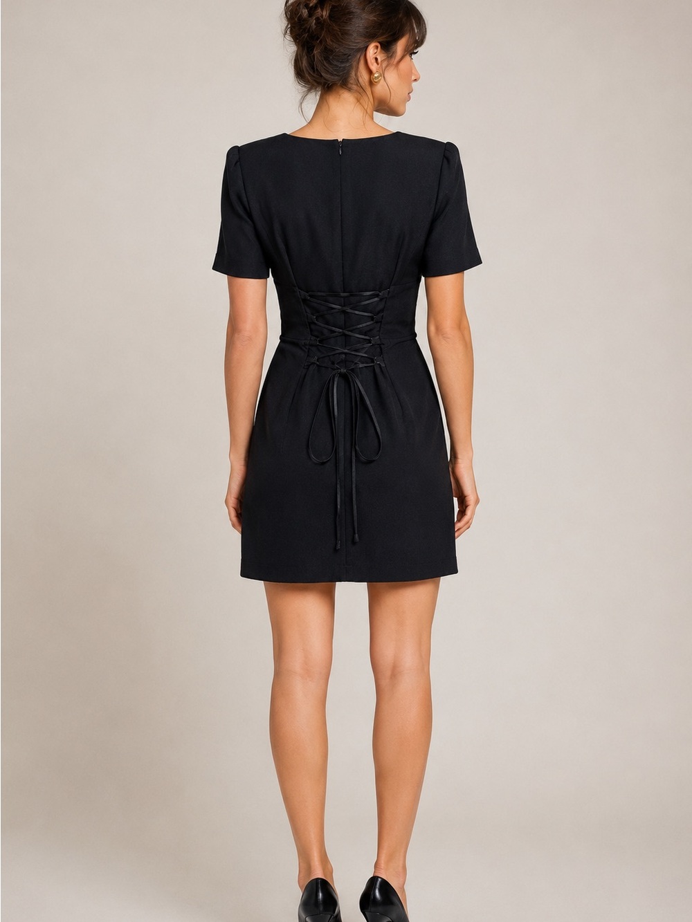 Be Smart Vintage Black Lace-Up Back Dress Size 7/8 USA - Picture 2 of 7